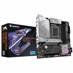 GIGABYTE B760M AORUS ELITE AX, Socket 1700, Intel® B760 (14/13/12th Gen CPU), 14Phases, CPU iGPU, Dual 4xDDR5-7600, HDMI, DP, 2xPCIe 4.0 X16, 4xSATA3, RAID, 2xM.2 4.0, ALC897 HDA/SPDIF, 2.5GbE LAN, WiFi6E/BT, 1xUSB-C 3.2 Gen2x2, 2xUSB 3.2 Gen2(1C+1A), 5xU